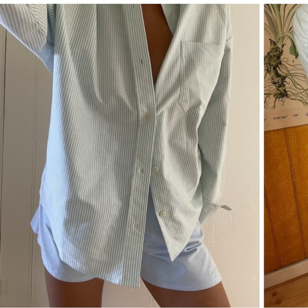 Djerf Avenue Breezy Shirt Green Stripe Button Down Size Small - Picture 3 of 14